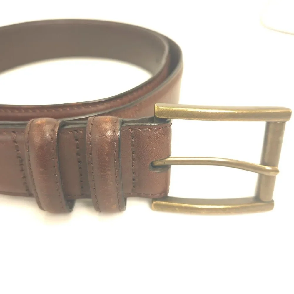 Brown Genuine Leather Belt 38 95 Brass Tone Buckle Classic 42
